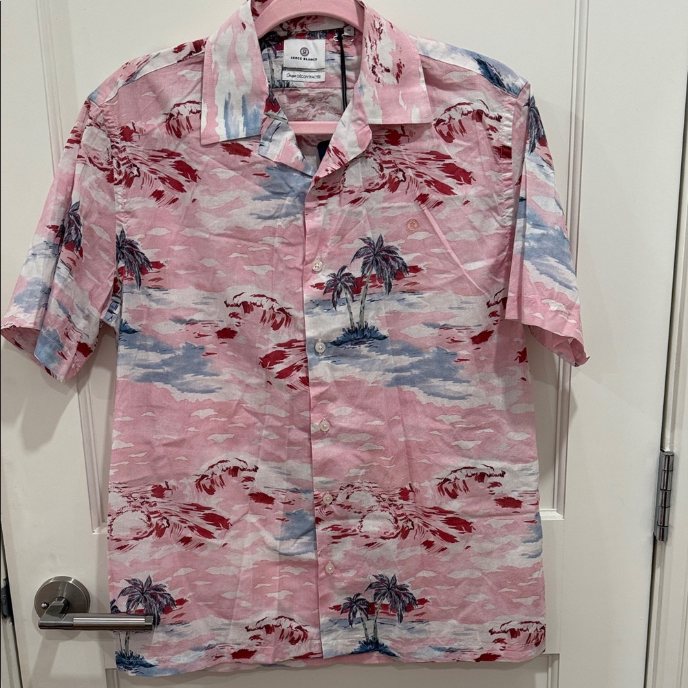 Serge Blanco Men’s Tropical Print Pink Shirt Size M New